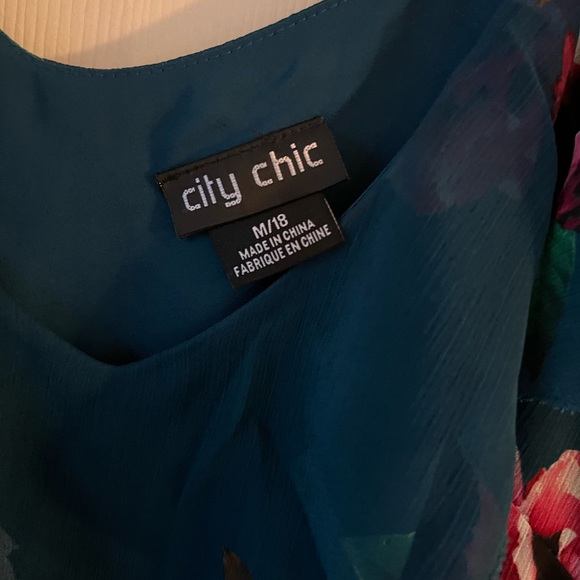 City Chic Nicole Print Cami - teal Size 18 - Picture 3 of 10
